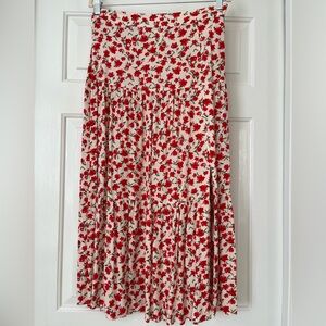 Sézane Tammie Skirt, Coral Flowers, size 8, FR 40